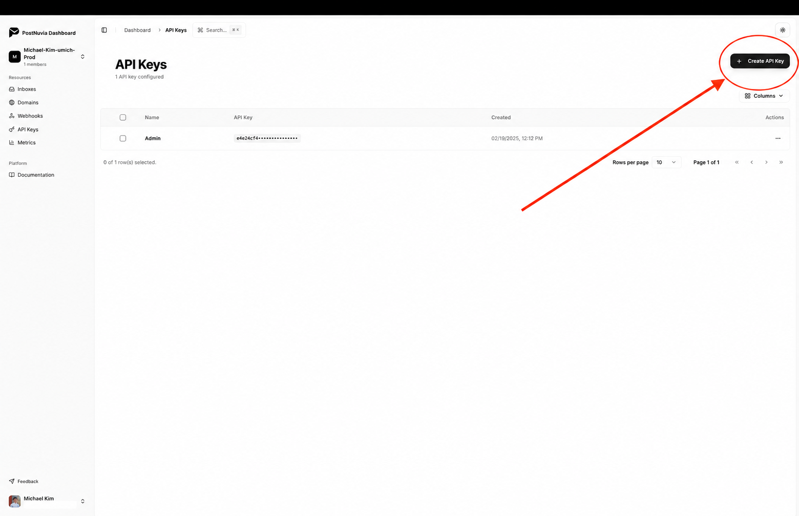 API Key Creation Screenshot