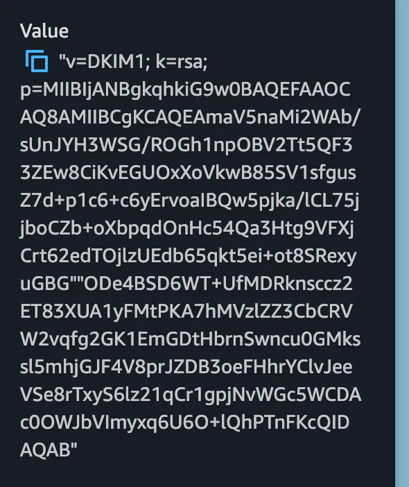 Correct Route 53 DKIM configuration with no space between quoted strings