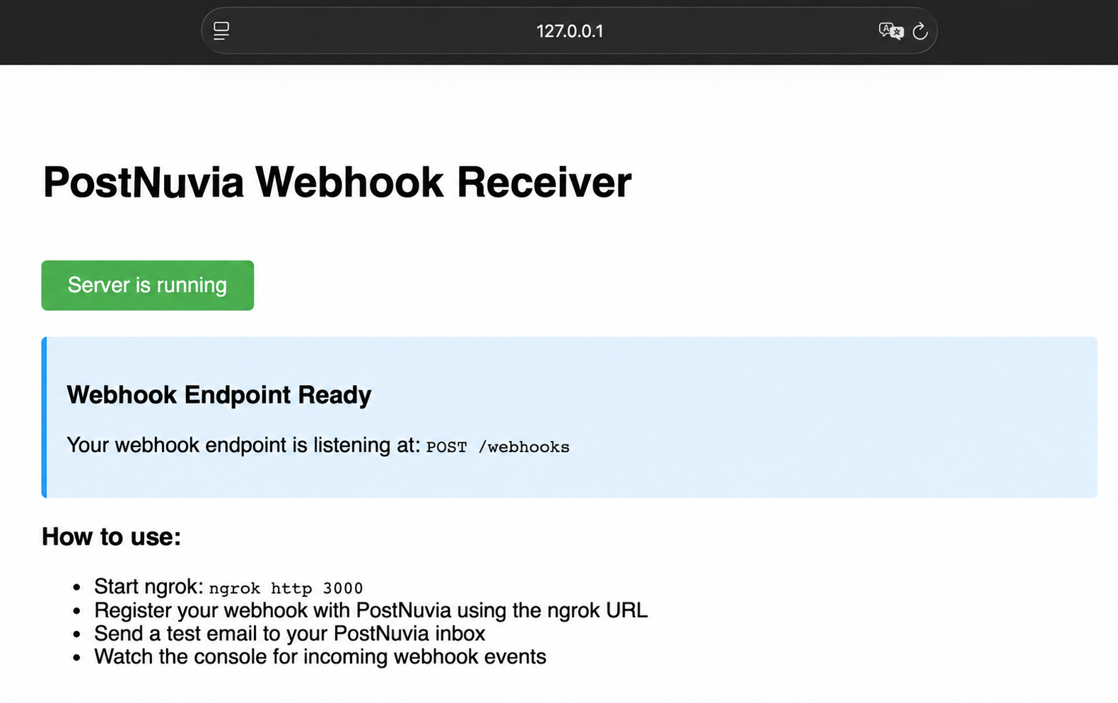 Webhook receiver status page